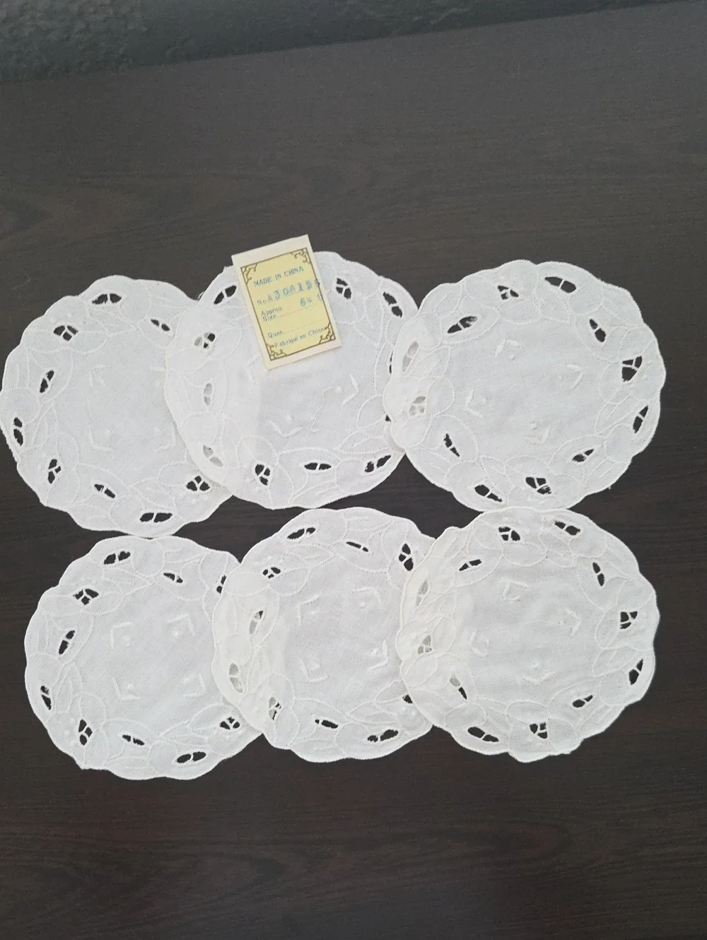 White Embroidered Round Lace Coasters - Set of 6